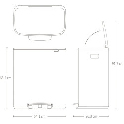 Κάδος απορριμμάτων Brabantia Bo Pedal 1003188, 2x30 λίτρα, Ομαλό κλείσιμο, Αντιολισθητική βάση, Λευκό