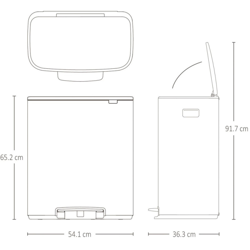 Κάδος απορριμμάτων Brabantia Bo Pedal 1003188, 2x30 λίτρα, Ομαλό κλείσιμο, Αντιολισθητική βάση, Λευκό