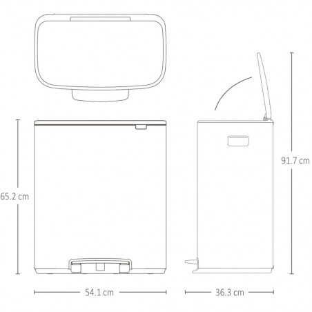 Κάδος απορριμμάτων Brabantia Bo Pedal 1003188, 2x30 λίτρα, Ομαλό κλείσιμο, Αντιολισθητική βάση, Λευκό