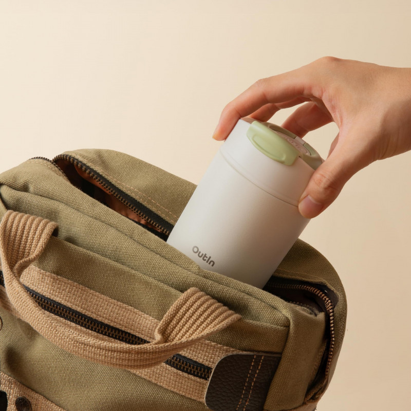 Θερμός Outin Travel Tumbler, 350 ml, Διατηρεί ζεστό για 6 ώρες, Διατηρεί κρύο για 12 ώρες, Ανοξείδωτο ατσάλι 316L, Διπλά τοιχώματα, Θερμομονωτική επένδυση, Λευκό