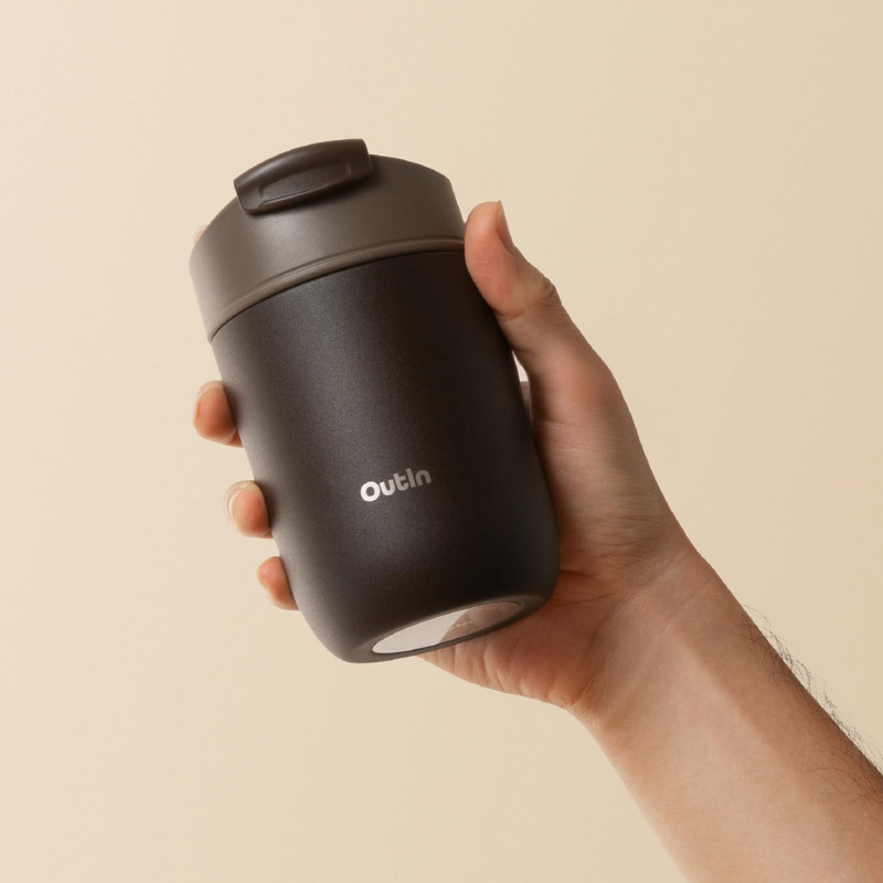 Θερμός Outin Travel Tumbler, 350 ml, Διατηρεί ζεστό για 6 ώρες, Διατηρεί κρύο για 12 ώρες, Ανοξείδωτο ατσάλι 316L, Διπλά τοιχώματα, Θερμομονωτική μόνωση, Καφέ