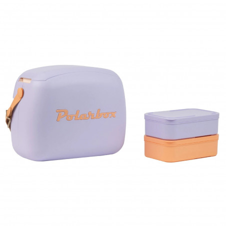 Ψυκτική τσάντα Polarbox Pop, 6 λίτρα, Περιλαμβάνονται 2 δοχεία για μεσημεριανό, Διατηρεί το κρύο έως και 24 ώρες, Μωβ/Πορτοκαλί