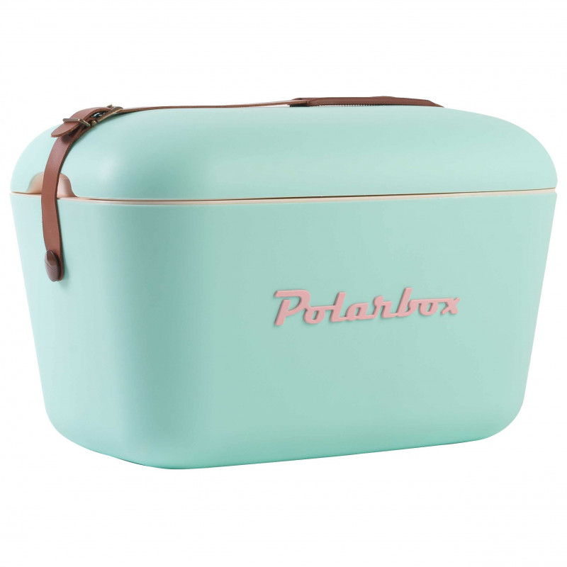 Ψυκτική τσάντα Polarbox Classic, 20 λίτρα, πολυστυρόλιο AIRPOP, 5-15 °C έως 24 ώρες, Κλασικό δερμάτινο λουράκι, Μπλε/Ροζ