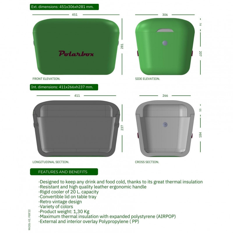 Ψυκτική τσάντα Polarbox Classic, 20 λίτρα, πολυστυρόλιο AIRPOP, 5-15 °C έως 24 ώρες, Κλασικό δερμάτινο λουράκι, Μπλε/Ροζ