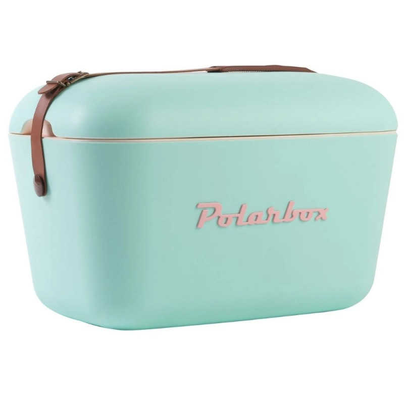 Ψυκτική τσάντα Polarbox Classic, 12 λίτρα, πολυστυρόλιο AIRPOP, 5-15 °C έως 24 ώρες, Κλασικό δερμάτινο λουράκι, Μπλε/Ροζ
