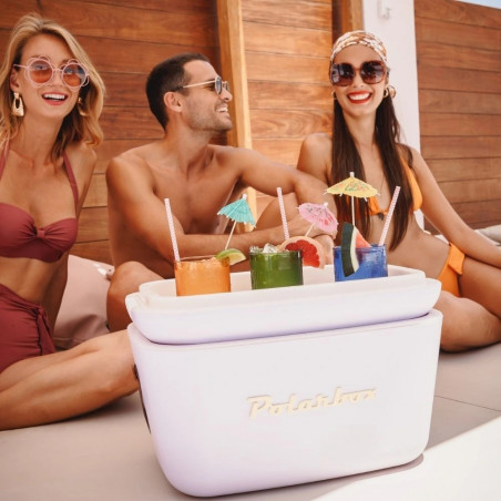 Ψυκτική τσάντα Polarbox Classic, 12 λίτρα, πολυστυρόλιο AIRPOP, 5-15 °C έως 24 ώρες, Κλασικό δερμάτινο λουράκι, Μπλε/Ροζ