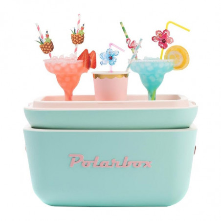 Ψυκτική τσάντα Polarbox Classic, 12 λίτρα, πολυστυρόλιο AIRPOP, 5-15 °C έως 24 ώρες, Κλασικό δερμάτινο λουράκι, Μπλε/Ροζ