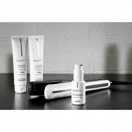 Σίδερο μαλλιών LOreal Professionnel SteamPod 3.0, 158 W, 0,8 g/min, Ενσωματωμένο δοχείο νερού, Περιστρεφόμενο καλώδιο, Έως 210 °C, Λευκό/Μαύρο