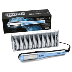 Σίδερο μαλλιών LOreal Professionnel SteamPod 4.0 Glacial Utopia, 165 W, 0,8 g/min, Ενσωματωμένο δοχείο νερού, Περιστρεφόμενο καλώδιο, Έως 210 °C, Μπλε/Λευκό