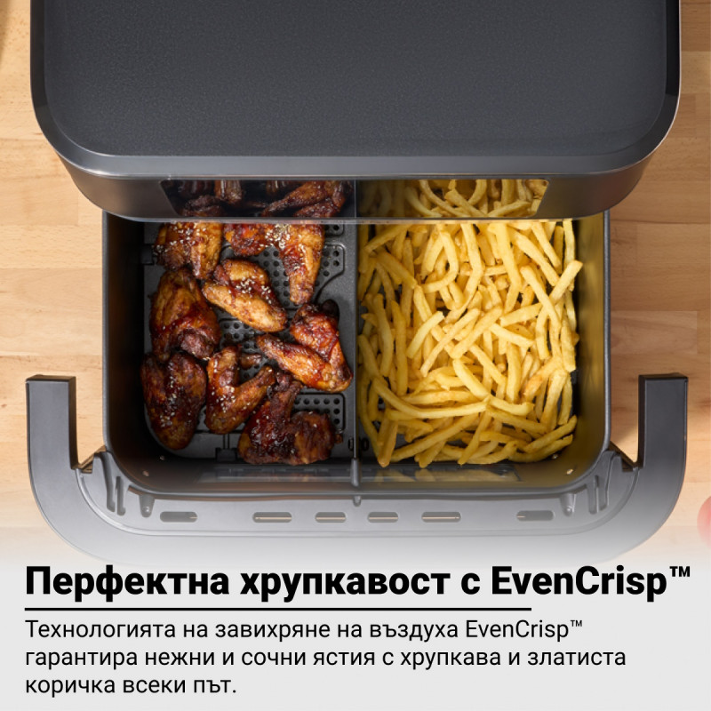 Διπλή φριτέζα θερμού αέρα 8 σε 1 Instant Pot Vortex VersaZone XL ClearCook 140-3025-01-EU, 2800 W, 12 λίτρα, 205 °C, EvenCrisp, Συγχρονισμένη ολοκλήρωση προγραμμάτων, Έλεγχος μέσω οθόνης αφής, Μαύρο/Ανοξείδωτο