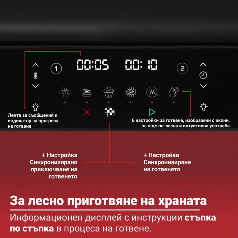 Διπλή φριτέζα θερμού αέρα 8 σε 1 Instant Pot Vortex VersaZone XL ClearCook 140-3025-01-EU, 2800 W, 12 λίτρα, 205 °C, EvenCrisp, Συγχρονισμένη ολοκλήρωση προγραμμάτων, Έλεγχος μέσω οθόνης αφής, Μαύρο/Ανοξείδωτο