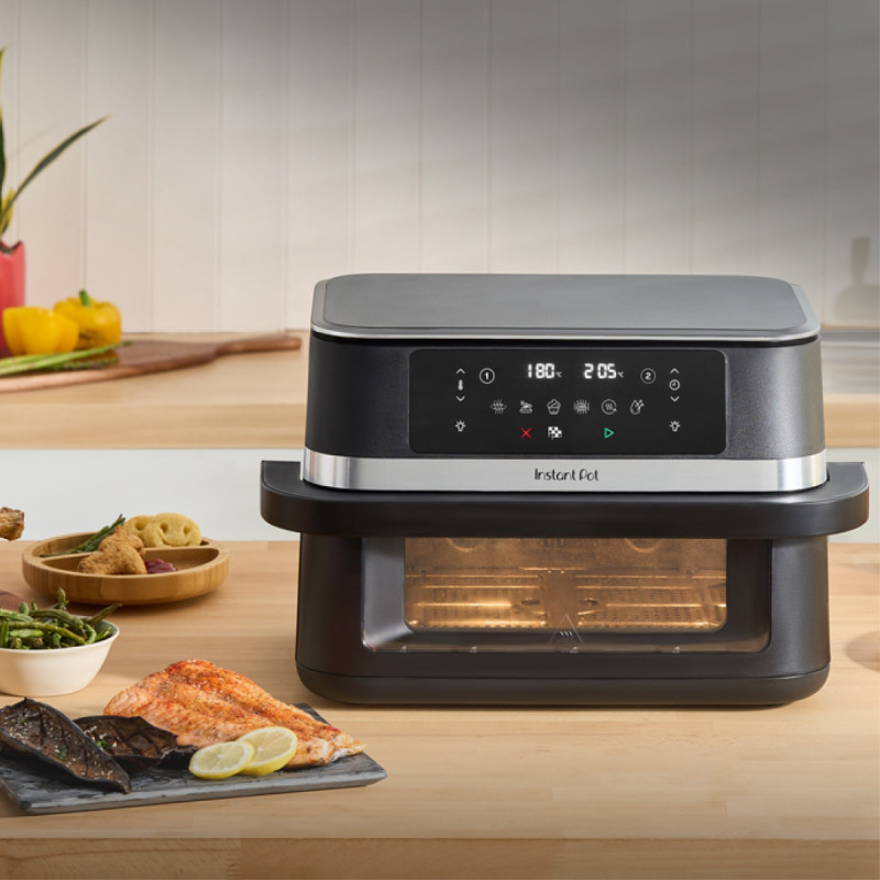 Διπλή φριτέζα θερμού αέρα 8 σε 1 Instant Pot Vortex VersaZone XL ClearCook 140-3025-01-EU, 2800 W, 12 λίτρα, 205 °C, EvenCrisp, Συγχρονισμένη ολοκλήρωση προγραμμάτων, Έλεγχος μέσω οθόνης αφής, Μαύρο/Ανοξείδωτο