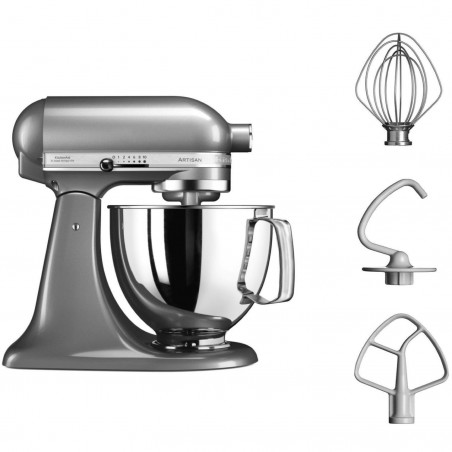 Μίξερ KitchenAid Artisan Elegance 5KSM125ECU Contour silver, 300 W, 4,8 λίτρα, άμεση μετάδοση κίνησης, 10 ταχύτητες, Μεταλλικό γκρι
