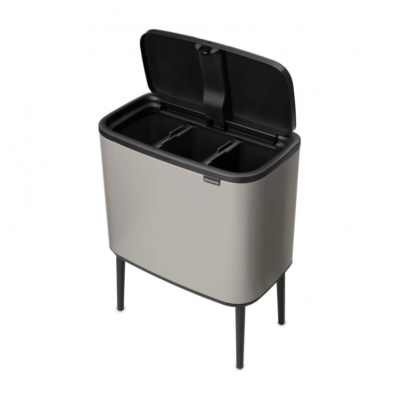 Κάδος απορριμμάτων Brabantia Bo Touch 1010454, 3x11 λίτρα, Ομαλό και αθόρυβο άνοιγμα, Μεγάλο άνοιγμα, Γκρι