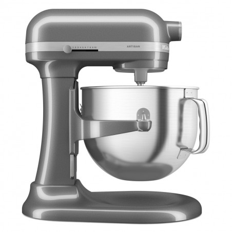 Μίξερ KitchenAid Artisan 5KSM70SHXEMS Medallion silver, 375 W, 6,6 λίτρα, 11 ταχύτητες, 67 σημεία επαφής, Ανύψωση του κάδου, Ειδική ταχύτητα «Fold», Flex Edge, Γκρι μεταλλικό