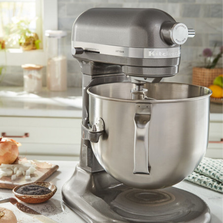 Μίξερ KitchenAid Artisan 5KSM70SHXEMS Medallion silver, 375 W, 6,6 λίτρα, 11 ταχύτητες, 67 σημεία επαφής, Ανύψωση του κάδου, Ειδική ταχύτητα «Fold», Flex Edge, Γκρι μεταλλικό