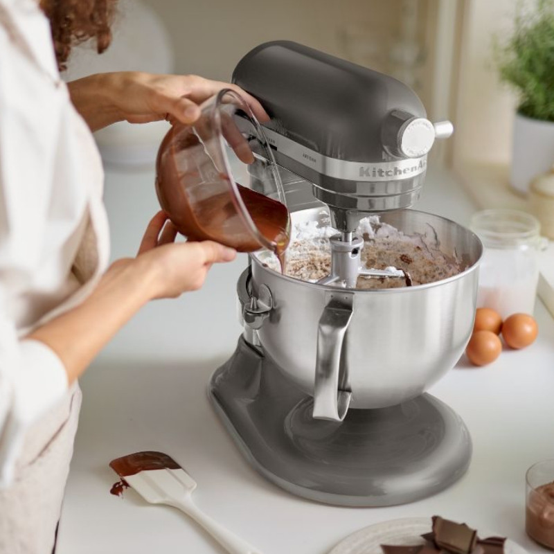 Μίξερ KitchenAid Artisan 5KSM70SHXEMS Medallion silver, 375 W, 6,6 λίτρα, 11 ταχύτητες, 67 σημεία επαφής, Ανύψωση του κάδου, Ειδική ταχύτητα «Fold», Flex Edge, Γκρι μεταλλικό