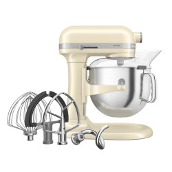 Μίξερ KitchenAid Artisan 5KSM70SHXEAC σε χρώμα Almond cream, 375 W, 6,6 λίτρα, 11 ταχύτητες, 67 σημεία επαφής, Ανύψωση του κάδου, Ειδική ταχύτητα «Fold», Flex Edge, Κρέμα