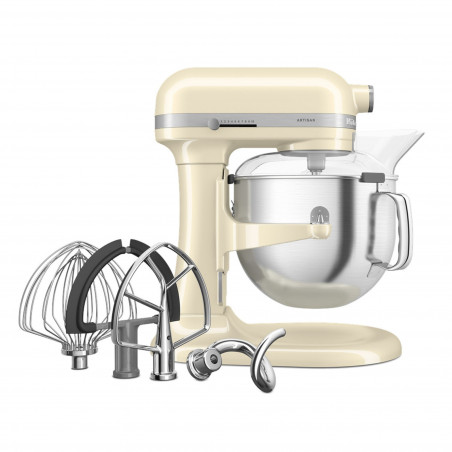 Μίξερ KitchenAid Artisan 5KSM70SHXEAC σε χρώμα Almond cream, 375 W, 6,6 λίτρα, 11 ταχύτητες, 67 σημεία επαφής, Ανύψωση του κάδου, Ειδική ταχύτητα «Fold», Flex Edge, Κρέμα