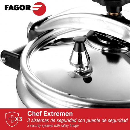 Μεταχειρισμένος: Χύτρα ταχύτητας Fagor Chef Extremen 100602653, 15 L, 30 cm, 50 kPa, 3 συστήματα ασφαλείας, Αλουμίνιο, Ασημί