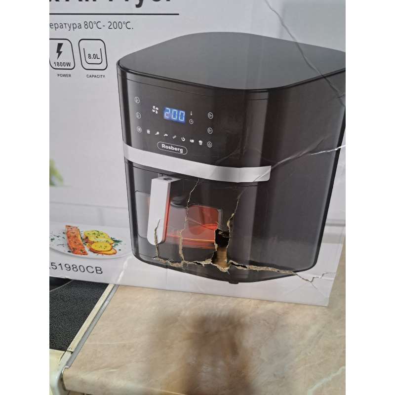 Μεταχειρισμένος: Φριτέζα AirFryer Rosberg R51980CB, 1800W, 8 L, οθόνη LED, Χρονοδιακόπτης, Έως 200C, Αντικολλητική επίστρωση, Μαύρο