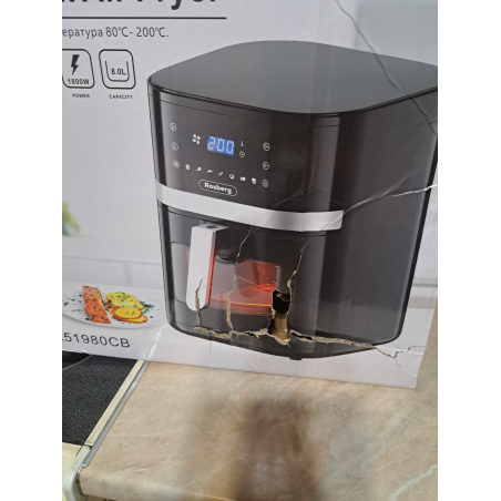 Μεταχειρισμένος: Φριτέζα AirFryer Rosberg R51980CB, 1800W, 8 L, οθόνη LED, Χρονοδιακόπτης, Έως 200C, Αντικολλητική επίστρωση, Μαύρο