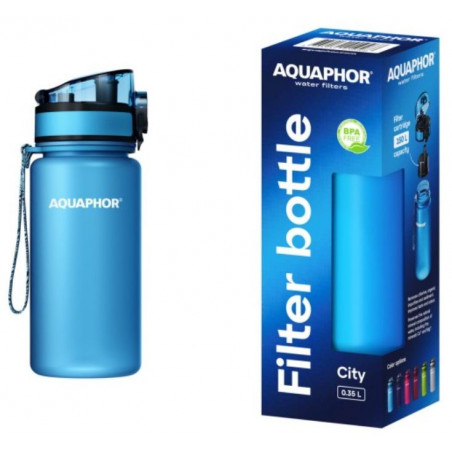 Φιάλη νερού με φίλτρο Aquaphor City 160026, 350 ml, Tritan, Ενεργός άνθρακας, Aqualen, Κάλυμμα με κλείδωμα, Μπλε
