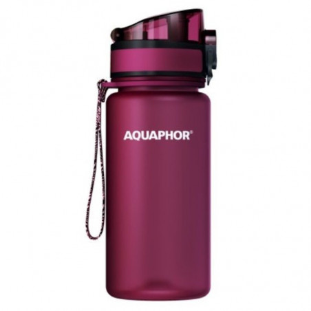 Φιάλη νερού με φίλτρο Aquaphor City 160028, 350 ml, Tritan, Ενεργός άνθρακας, Aqualen, Κάλυμμα με κλείδωμα, Κεράσι