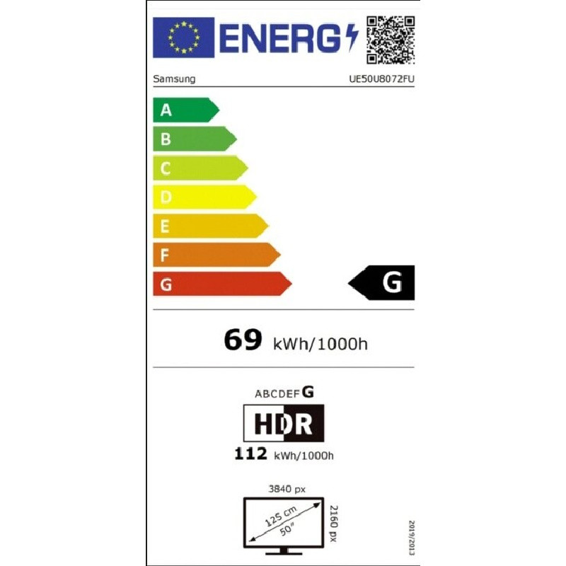 Τηλεόραση Samsung UE50U8072FUXXH, 50″ (125 εκ.), 3840×2160 UHD 4K, Κατηγορία G, Smart TV, HDR, Bluetooth, Wi-Fi, Tizen, Μαύρο