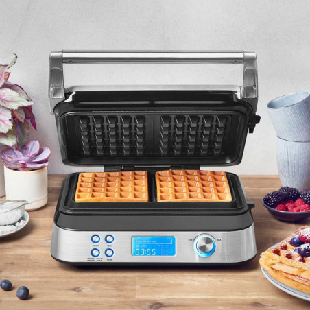 Συσκευή για γκοφρέτες Gastroback Advanced Control, 1600 W, 220 ml, 7 επίπεδα ψησίματος, Διπλοί θερμαντήρες, Βαθιές πλάκες, Χρονοδιακόπτης, Προστασία από υπερχείλιση, Ασημί