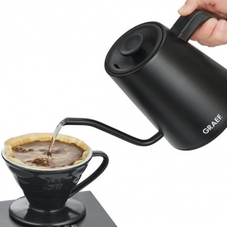 Ηλεκτρική καφετιέρα Graef Pour-over GK502, 1200 W, 900 ml, 40-100 °C, λειτουργία διατήρησης θερμοκρασίας, φίλτρο, στόμιο τύπου «λεβέκι», μαύρο ματ