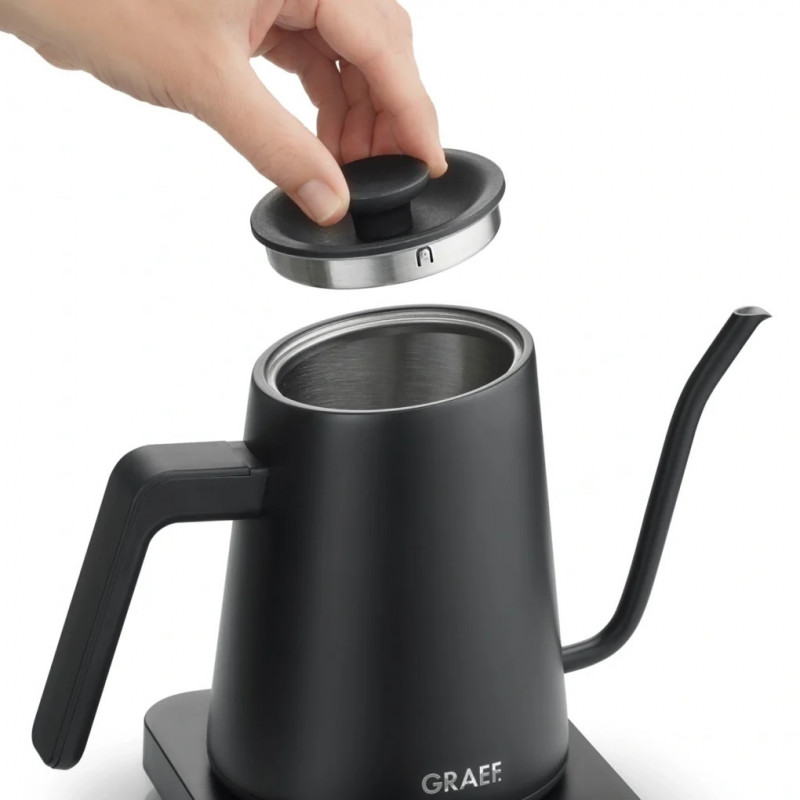 Ηλεκτρική καφετιέρα Graef Pour-over GK502, 1200 W, 900 ml, 40-100 °C, λειτουργία διατήρησης θερμοκρασίας, φίλτρο, στόμιο τύπου «λεβέκι», μαύρο ματ