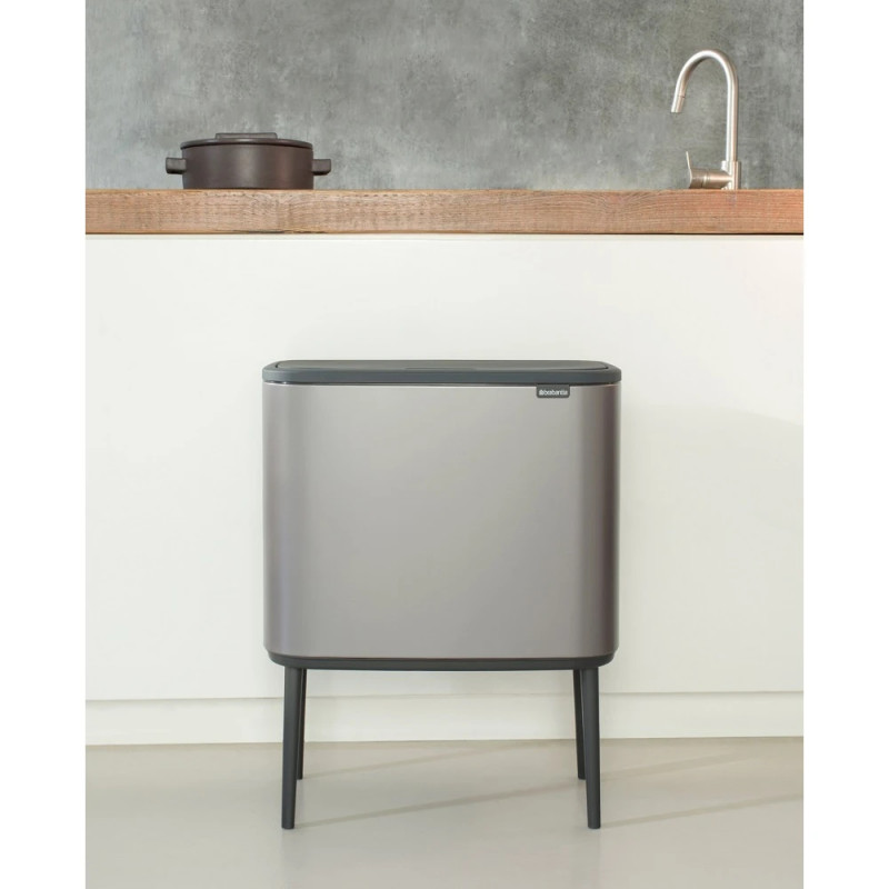 Κάδος απορριμμάτων Brabantia Bo Touch 651105, 36 λίτρα, Ομαλό και αθόρυβο άνοιγμα, Μεγάλο άνοιγμα, Γκρι