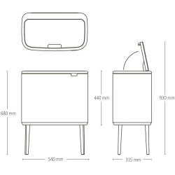 Κάδος απορριμμάτων Brabantia Bo Touch 651105, 36 λίτρα, Ομαλό και αθόρυβο άνοιγμα, Μεγάλο άνοιγμα, Γκρι