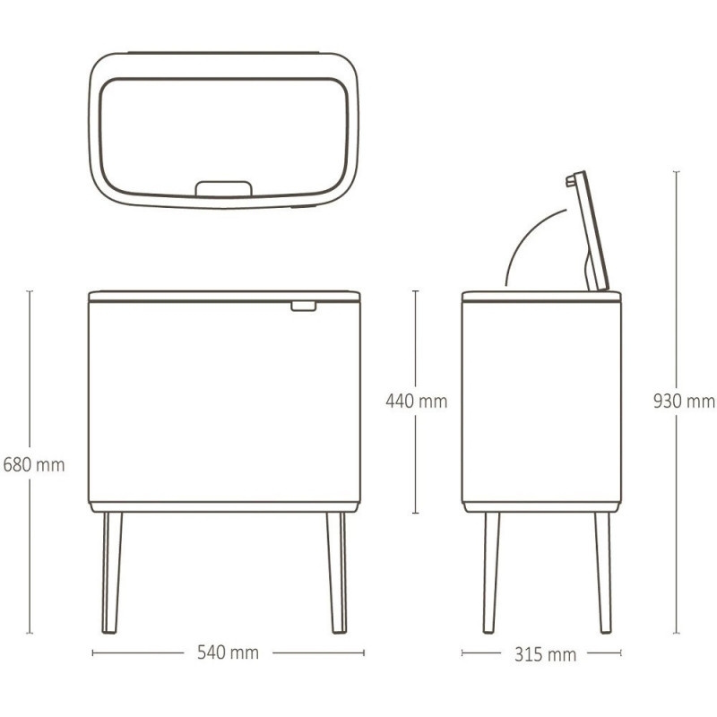 Κάδος απορριμμάτων Brabantia Bo Touch 651105, 36 λίτρα, Ομαλό και αθόρυβο άνοιγμα, Μεγάλο άνοιγμα, Γκρι