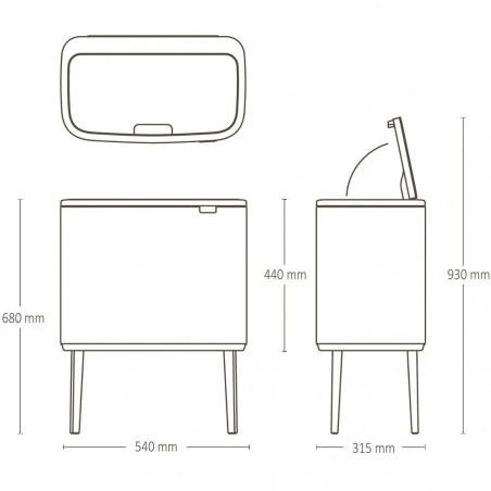 Κάδος απορριμμάτων Brabantia Bo Touch 651105, 36 λίτρα, Ομαλό και αθόρυβο άνοιγμα, Μεγάλο άνοιγμα, Γκρι