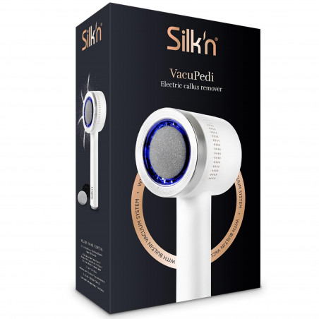 Ηλεκτρική λίμα για σκληρό δέρμα και κάλους Silk'n VacuPedi VPC1PE1001, 2 ταχύτητες, 3 δίσκοι, αντικαθιστώμενα και πλενόμενα φίλτρα, σύστημα κενού, λευκό/ασημί