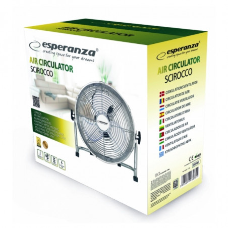 Επιδαπέδιος ανεμιστήρας Esperanza EHF005, 50 W, 3 ταχύτητες, 30 εκ., Γωνία κλίσης 90-270°, Αθόρυβος, Κυκλοφοριακός, Χρώμιο/μεταλλικό