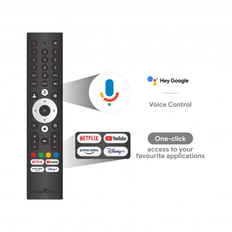 Τηλεόραση Smart Tech 43UW02V, 43″ (109 εκ.), 4K Ultra HD 3840 × 2160, Κατηγορία ενεργειακής απόδοσης F, Smart TV, DLED, Wi-Fi, Bluetooth, Google TV, Μαύρο