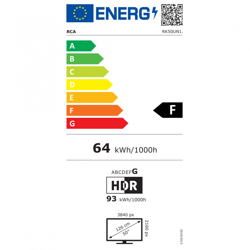 Τηλεόραση RCA RK50UN1, 50 ίντσες (125 εκ.), ανάλυση 3840×2160 UHD 4K, κατηγορία ενεργειακής απόδοσης F, Smart TV, HDR10, DLED, Wi-Fi, Bluetooth, λειτουργικό σύστημα Roku, μαύρο χρώμα.