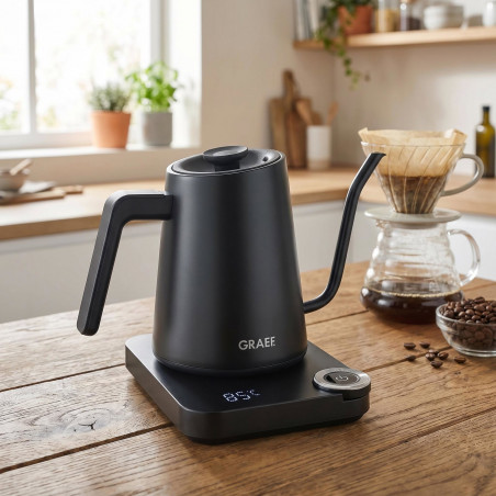 Ηλεκτρική καφετιέρα Graef Pour-over GK502, 1200 W, 900 ml, 40-100 °C, λειτουργία διατήρησης θερμοκρασίας, φίλτρο, στόμιο τύπου «λεβέκι», μαύρο ματ