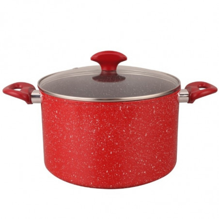 Βαθιά κατσαρόλα Oliver Voltz Florence OV54418AP20D, 20 εκ., 4,3 λ., Επίστρωση μαρμάρου, Χωρίς PFOA, Για επαγωγικές εστίες, Κόκκινη