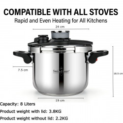 Χύτρα ταχύτητας Swiss Haus SH-PCA8L, 8 λίτρα, 24×18,6 εκ., 100 kPa, ανοξείδωτο ατσάλι, χωρίς PFAS, τριπλός πάτος, κατάλληλη για επαγωγικές εστίες, ασημί