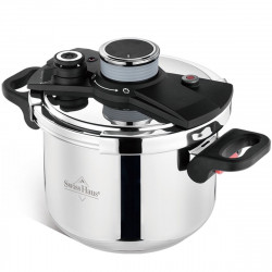 Χύτρα ταχύτητας Swiss Haus SH-PCA8L, 8 λίτρα, 24×18,6 εκ., 100 kPa, ανοξείδωτο ατσάλι, χωρίς PFAS, τριπλός πάτος, κατάλληλη για επαγωγικές εστίες, ασημί