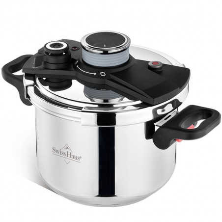 Χύτρα ταχύτητας Swiss Haus SH-PCA8L, 8 λίτρα, 24×18,6 εκ., 100 kPa, ανοξείδωτο ατσάλι, χωρίς PFAS, τριπλός πάτος, κατάλληλη για επαγωγικές εστίες, ασημί
