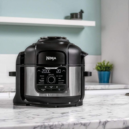 Πολυμάγειρας υπό πίεση Ninja Foodi OP350FR, 1400 W, 6 λίτρα, 9 προγράμματα, 40-200 °C, TenderCrisp®, κεραμική επίστρωση, διατήρηση θερμοκρασίας, ολόκληρο κοτόπουλο, μαύρο/ανοξείδωτο