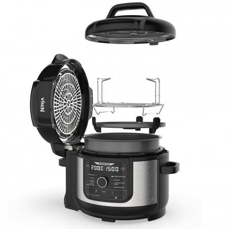 Πολυμάγειρας υπό πίεση Ninja Foodi OP350FR, 1400 W, 6 λίτρα, 9 προγράμματα, 40-200 °C, TenderCrisp®, κεραμική επίστρωση, διατήρηση θερμοκρασίας, ολόκληρο κοτόπουλο, μαύρο/ανοξείδωτο