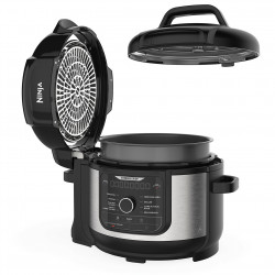 Πολυμάγειρας υπό πίεση Ninja Foodi OP350FR, 1400 W, 6 λίτρα, 9 προγράμματα, 40-200 °C, TenderCrisp®, κεραμική επίστρωση, διατήρηση θερμοκρασίας, ολόκληρο κοτόπουλο, μαύρο/ανοξείδωτο