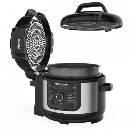Πολυμάγειρας υπό πίεση Ninja Foodi OP350FR, 1400 W, 6 λίτρα, 9 προγράμματα, 40-200 °C, TenderCrisp®, κεραμική επίστρωση, διατήρηση θερμοκρασίας, ολόκληρο κοτόπουλο, μαύρο/ανοξείδωτο