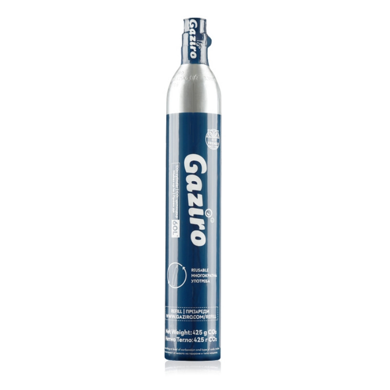 Φιάλη CO2 Gaziro, 425 γρ., Για 60-80 λίτρα, Συμβατή με τη μονάδα Jimmy S9, Επαναγεμιζόμενη, Μπλε/ανοξείδωτο